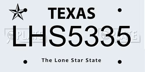 LHS5335 Texas License Plate
