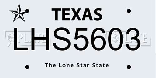 LHS5603 Texas License Plate