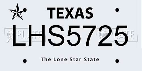 LHS5725 Texas License Plate