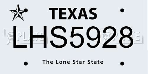 LHS5928 Texas License Plate