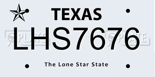 LHS7676 Texas License Plate