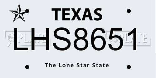 LHS8651 Texas License Plate