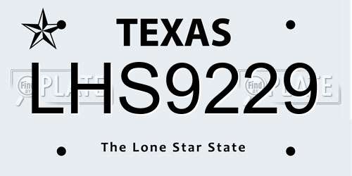 LHS9229 Texas License Plate