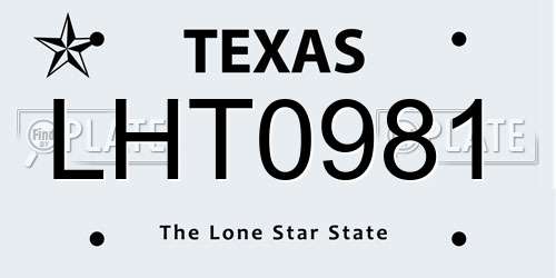 LHT0981 Texas License Plate