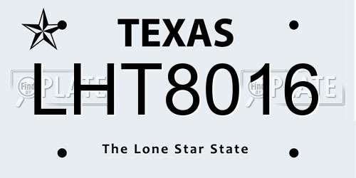 LHT8016 Texas License Plate