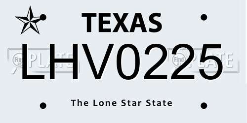 LHV0225 Texas License Plate