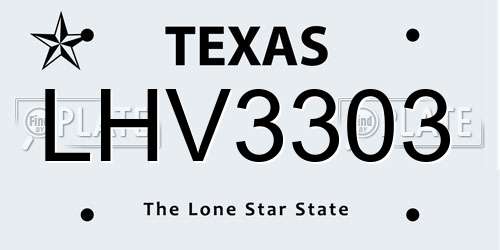 LHV3303 Texas License Plate