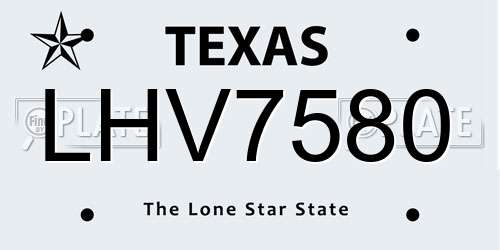 LHV7580 Texas License Plate