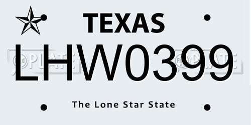 LHW0399 Texas License Plate