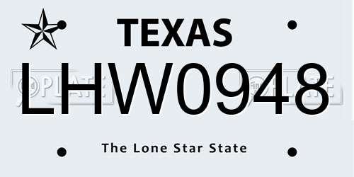LHW0948 Texas License Plate
