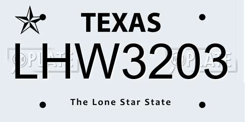 LHW3203 Texas License Plate