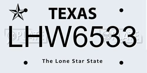 LHW6533 Texas License Plate