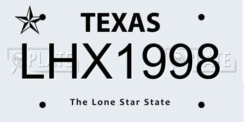 LHX1998 Texas License Plate