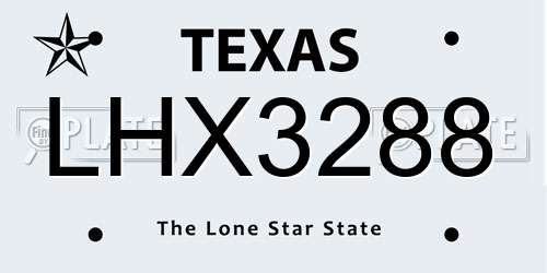 LHX3288 Texas License Plate