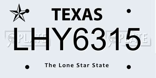 LHY6315 Texas License Plate