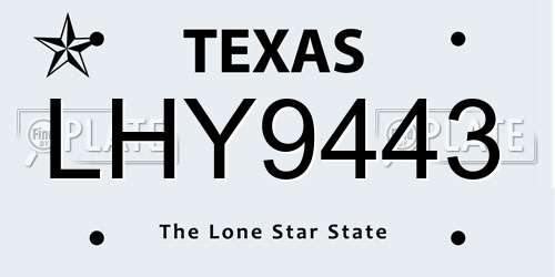 LHY9443 Texas License Plate