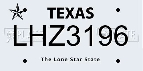 LHZ3196 Texas License Plate