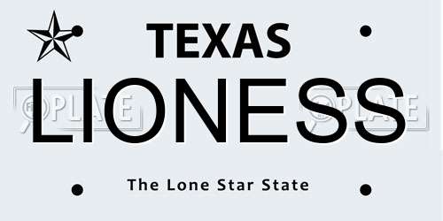 LIONESS Texas License Plate