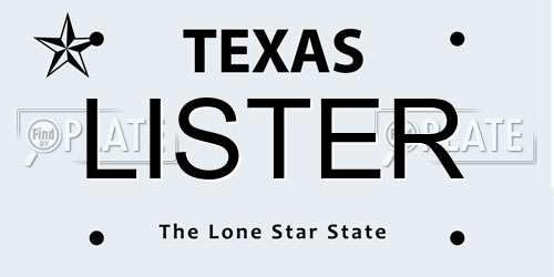 LISTER Texas License Plate