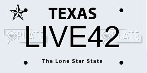 LIVE42 Texas License Plate
