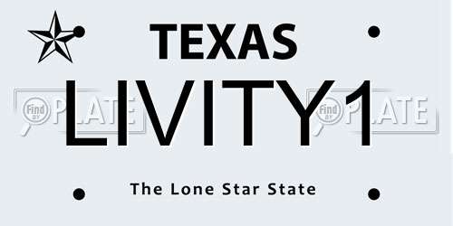 LIVITY1 Texas License Plate