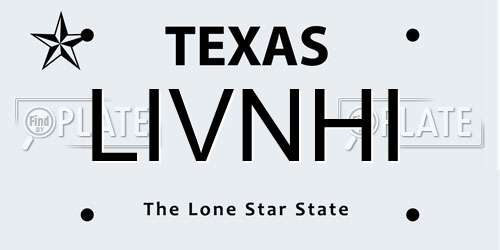 LIVNHI Texas License Plate