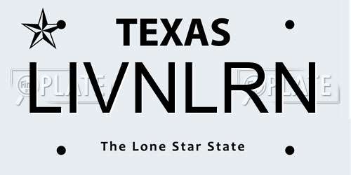 LIVNLRN Texas License Plate