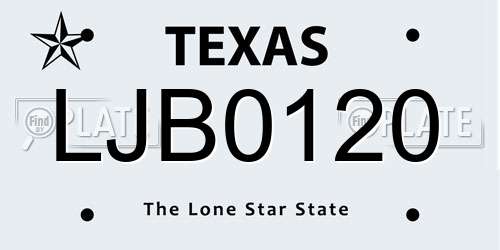 LJB0120 Texas License Plate