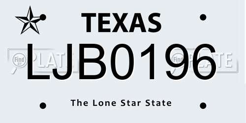 LJB0196 Texas License Plate