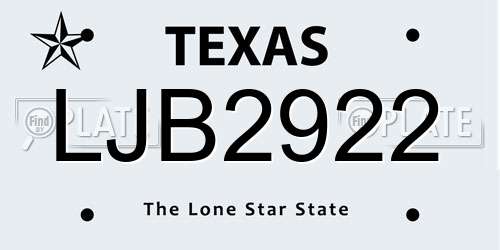 LJB2922 Texas License Plate