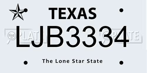 LJB3334 Texas License Plate