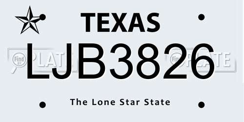 LJB3826 Texas License Plate
