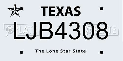 LJB4308 Texas License Plate