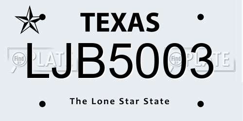LJB5003 Texas License Plate