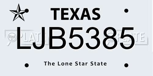 LJB5385 Texas License Plate