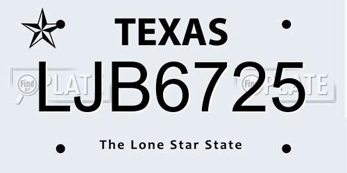 LJB6725 Texas License Plate