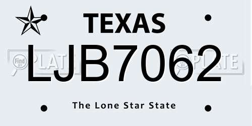 LJB7062 Texas License Plate
