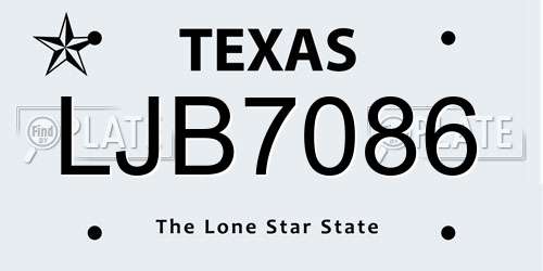 LJB7086 Texas License Plate