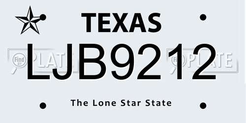 LJB9212 Texas License Plate