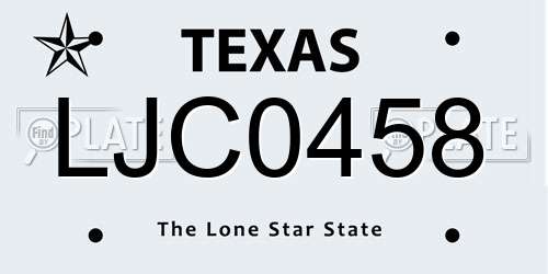LJC0458 Texas License Plate