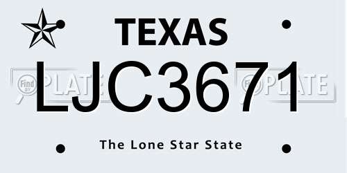 LJC3671 Texas License Plate