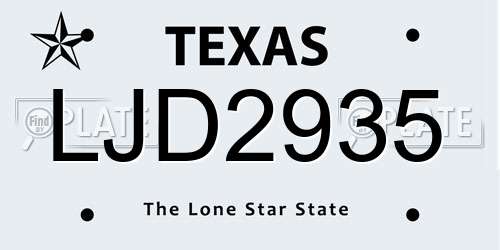 LJD2935 Texas License Plate