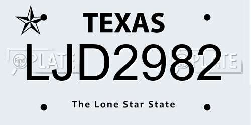 LJD2982 Texas License Plate