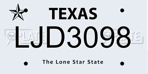LJD3098 Texas License Plate