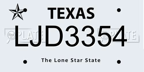LJD3354 Texas License Plate