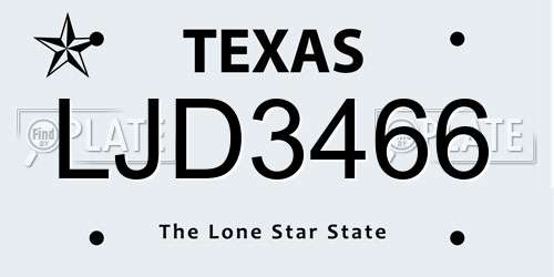 LJD3466 Texas License Plate