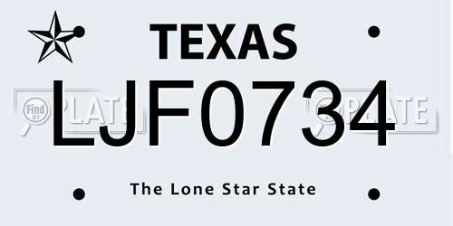 LJF0734 Texas License Plate