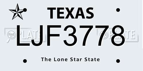 LJF3778 Texas License Plate