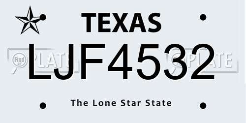 LJF4532 Texas License Plate
