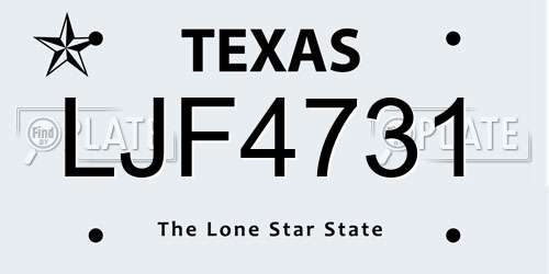 LJF4731 Texas License Plate